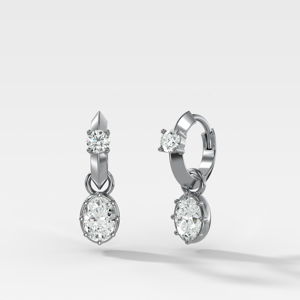 Knife Edge Huggies with Oval Cut Diamond
