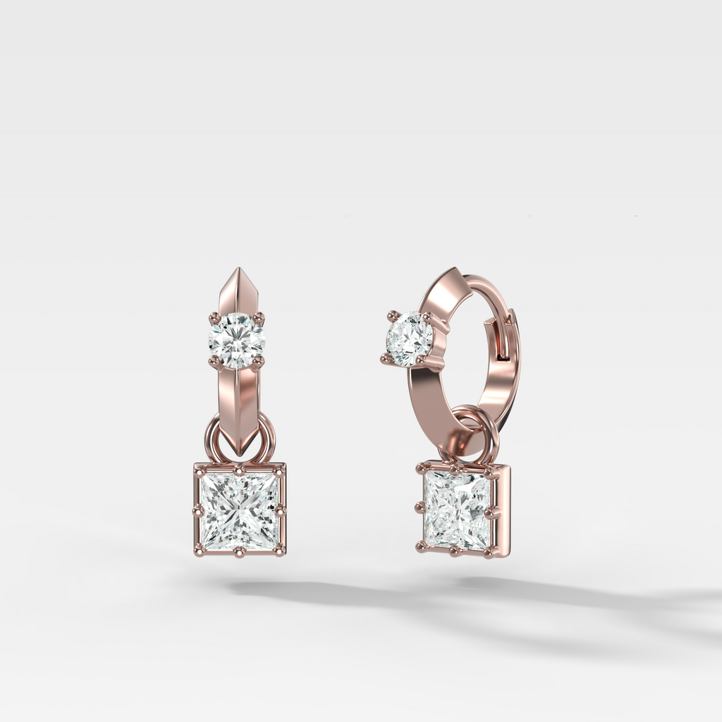 Knife Edge Huggies with Princess Cut Diamonds