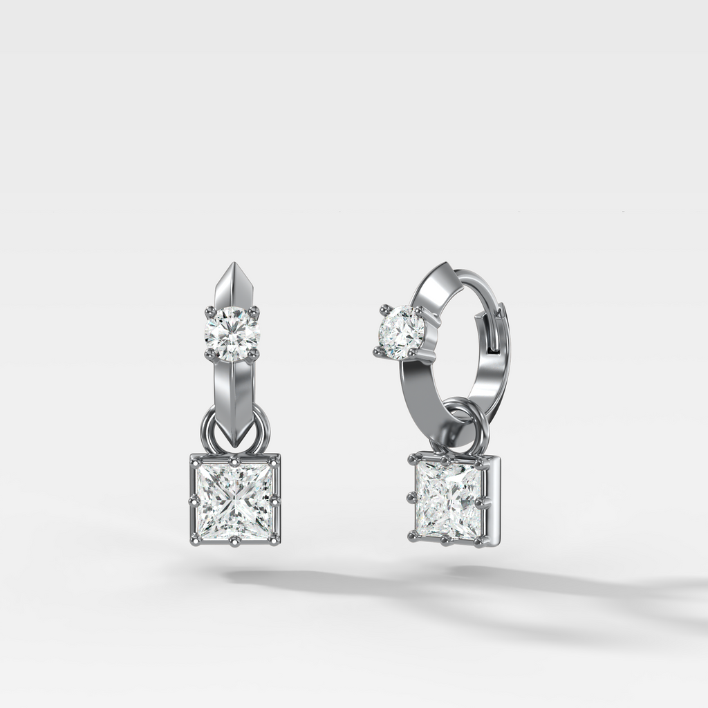 Knife Edge Huggies with Princess Cut Diamonds