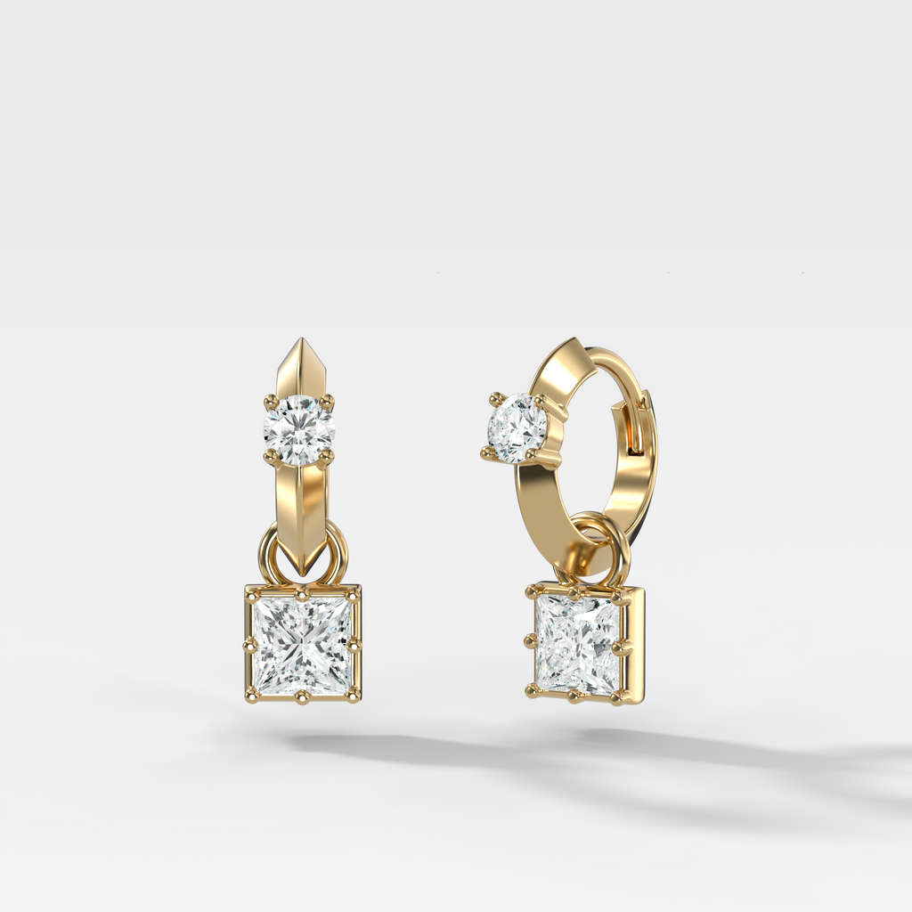 Knife Edge Huggies with Princess Cut Diamonds