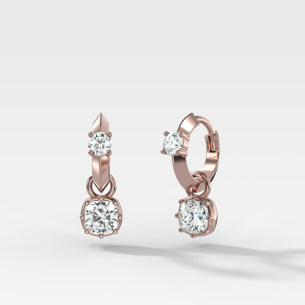 Knife Edge Huggies with Square Cushion Cut Diamonds