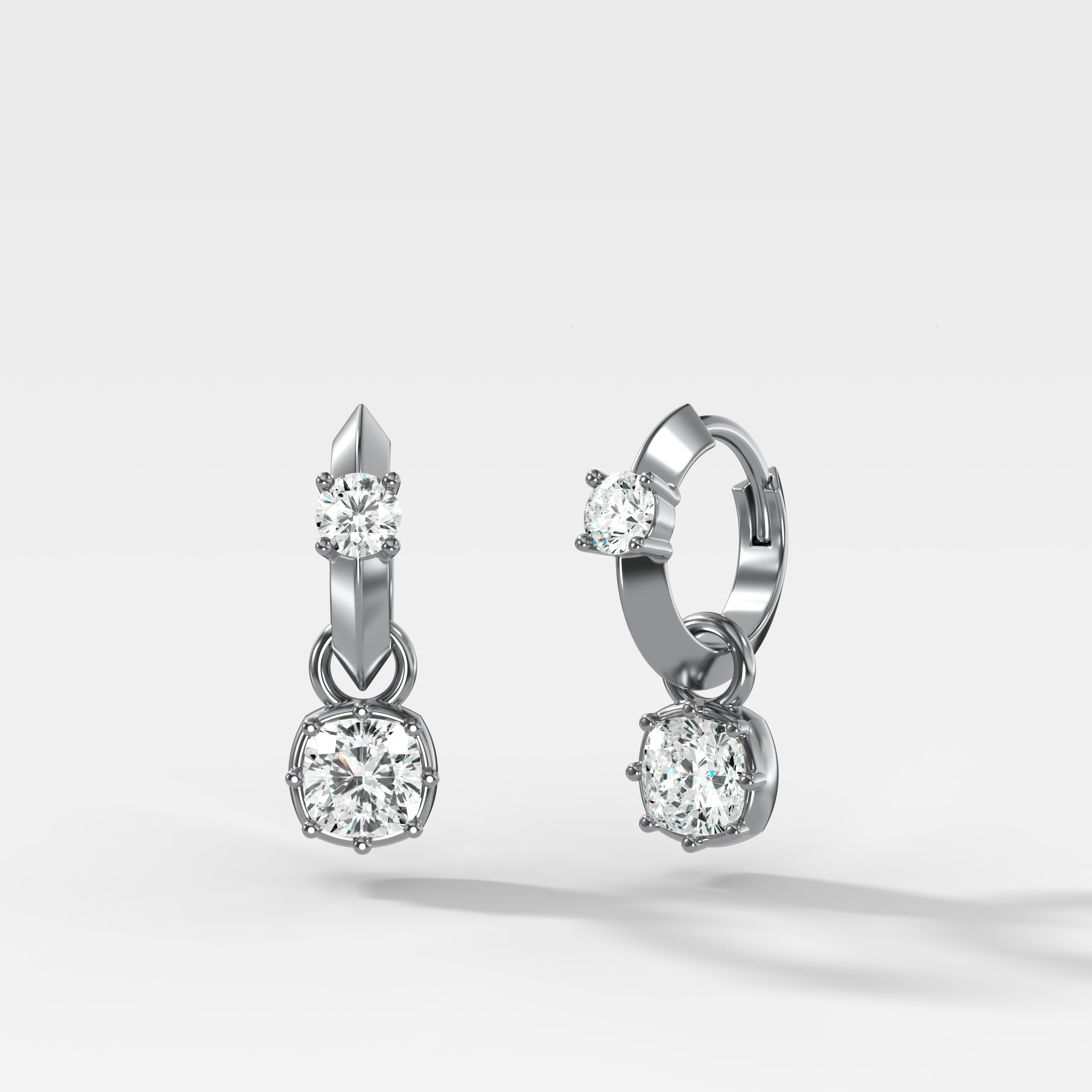 Knife Edge Huggies with Square Cushion Cut Diamonds