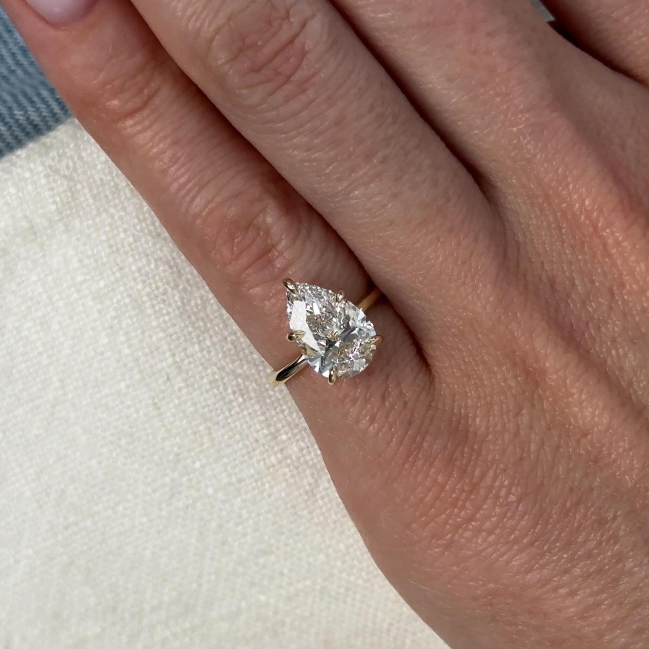 3.0 CT Pear Cut Moissanite Hidden Halo Style Engagement Ring Main image