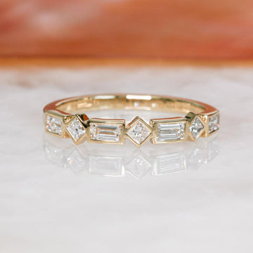 Bezel Square Diamonds Wedding Band | Natural Baguettes Cut Diamond Ring, Elegant Engagement Jewelry for Her