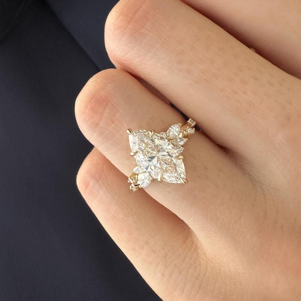 2.0 CT Marquise Cut Moissanite Cluster Style Engagement Ring