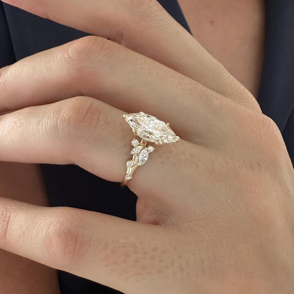 2.0 CT Marquise Cut Moissanite Cluster Style Engagement Ring