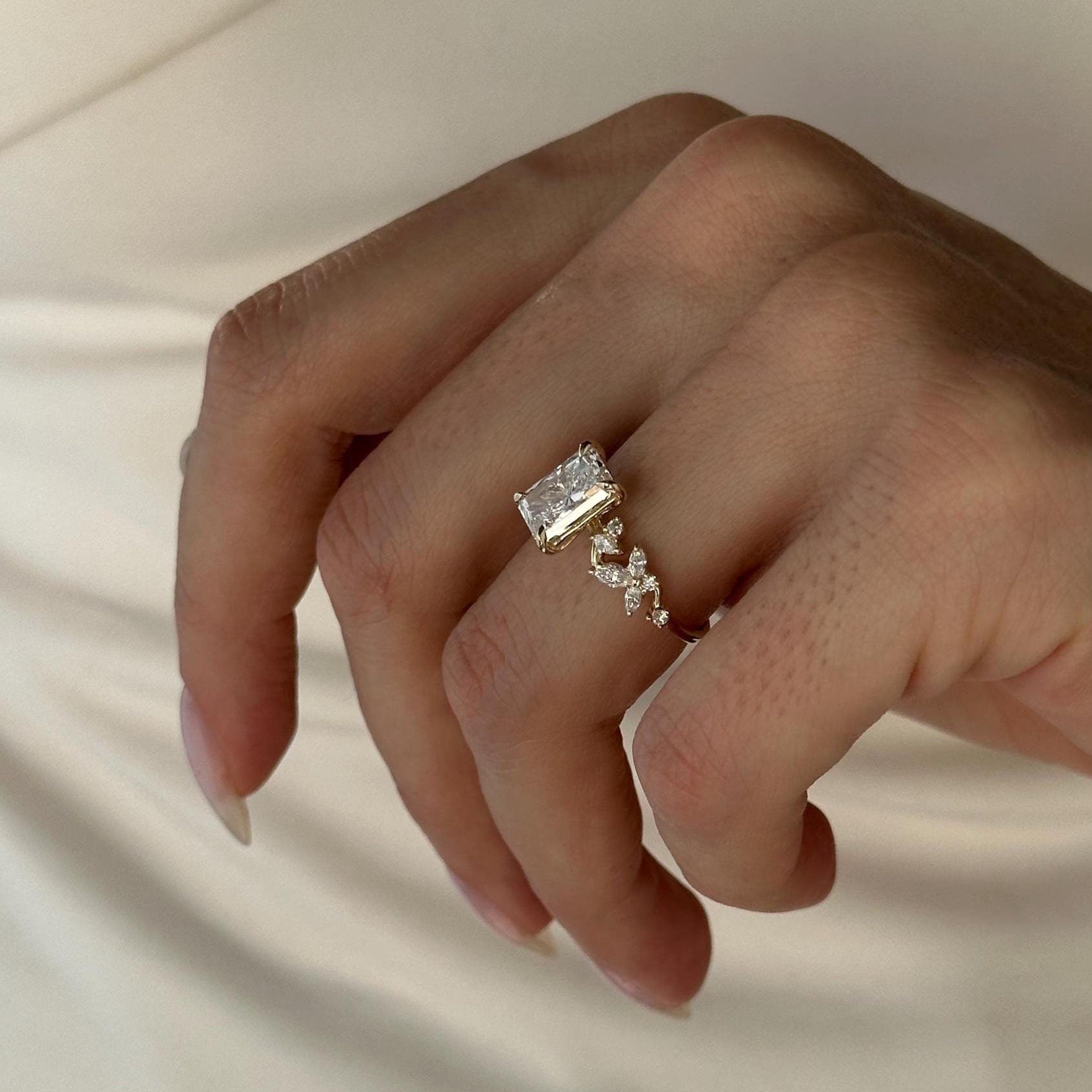 2.0 CT Radiant Cut Moissanite Cluster Style Engagement Ring