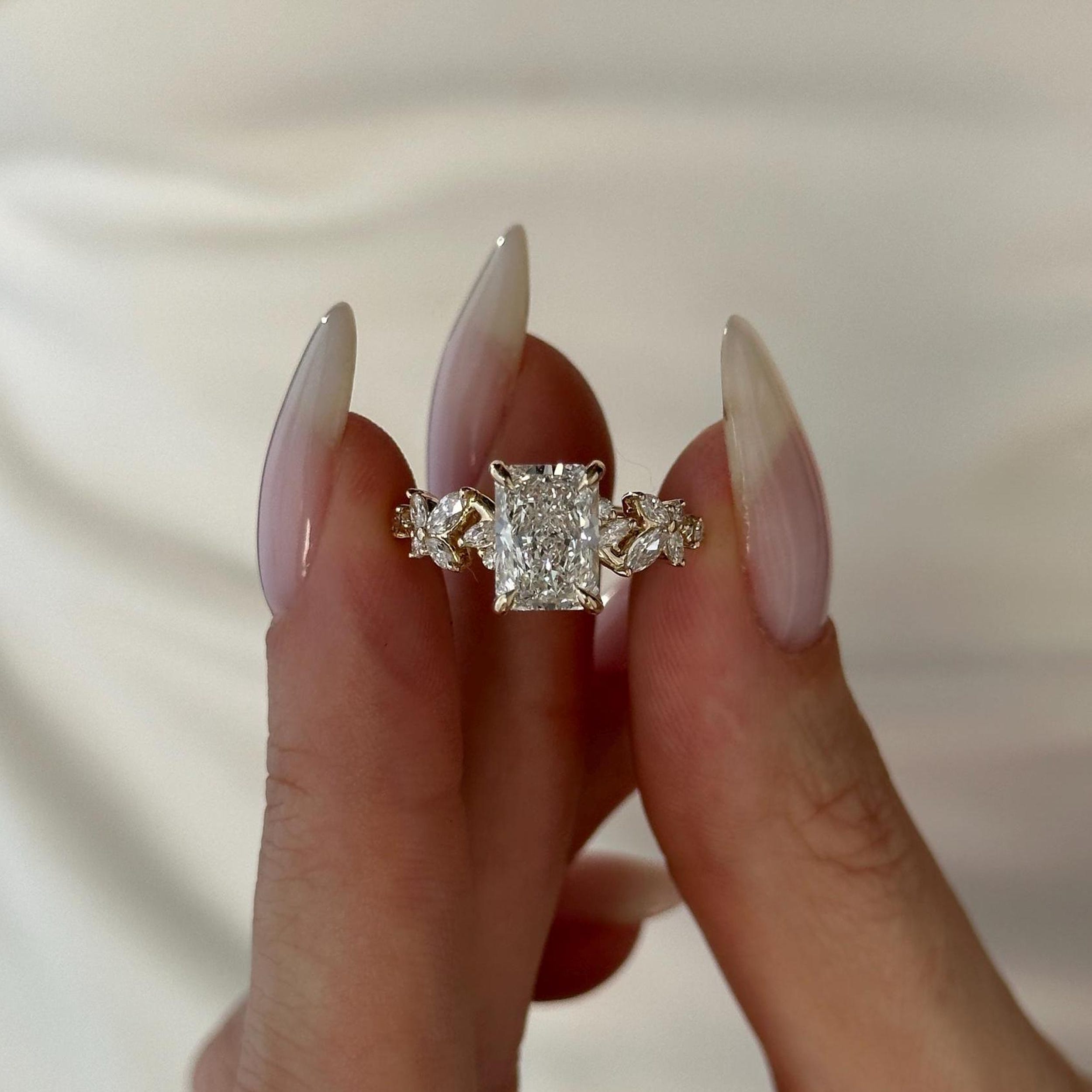 2.0 CT Radiant Cut Moissanite Cluster Style Engagement Ring