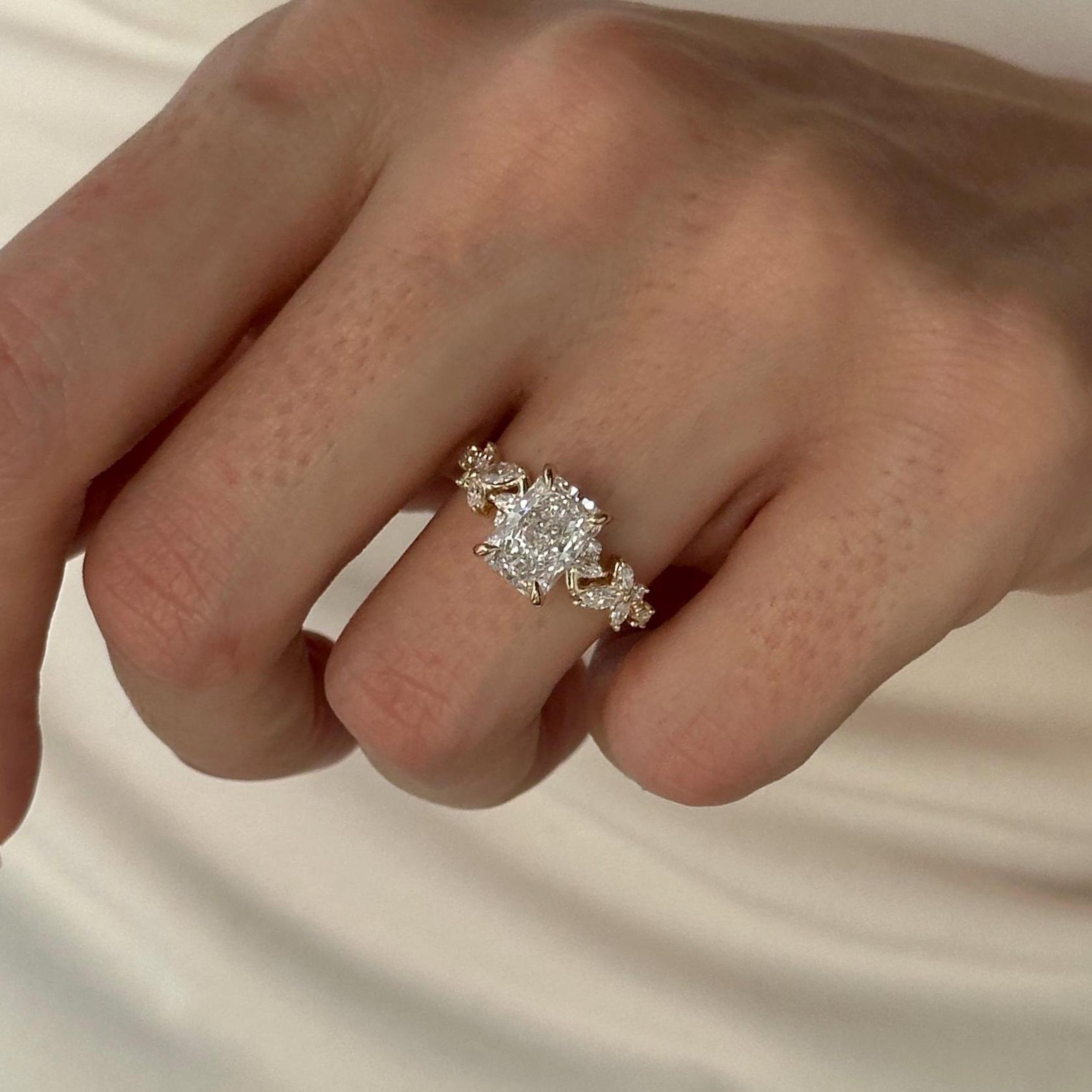 2.0 CT Radiant Cut Moissanite Cluster Style Engagement Ring
