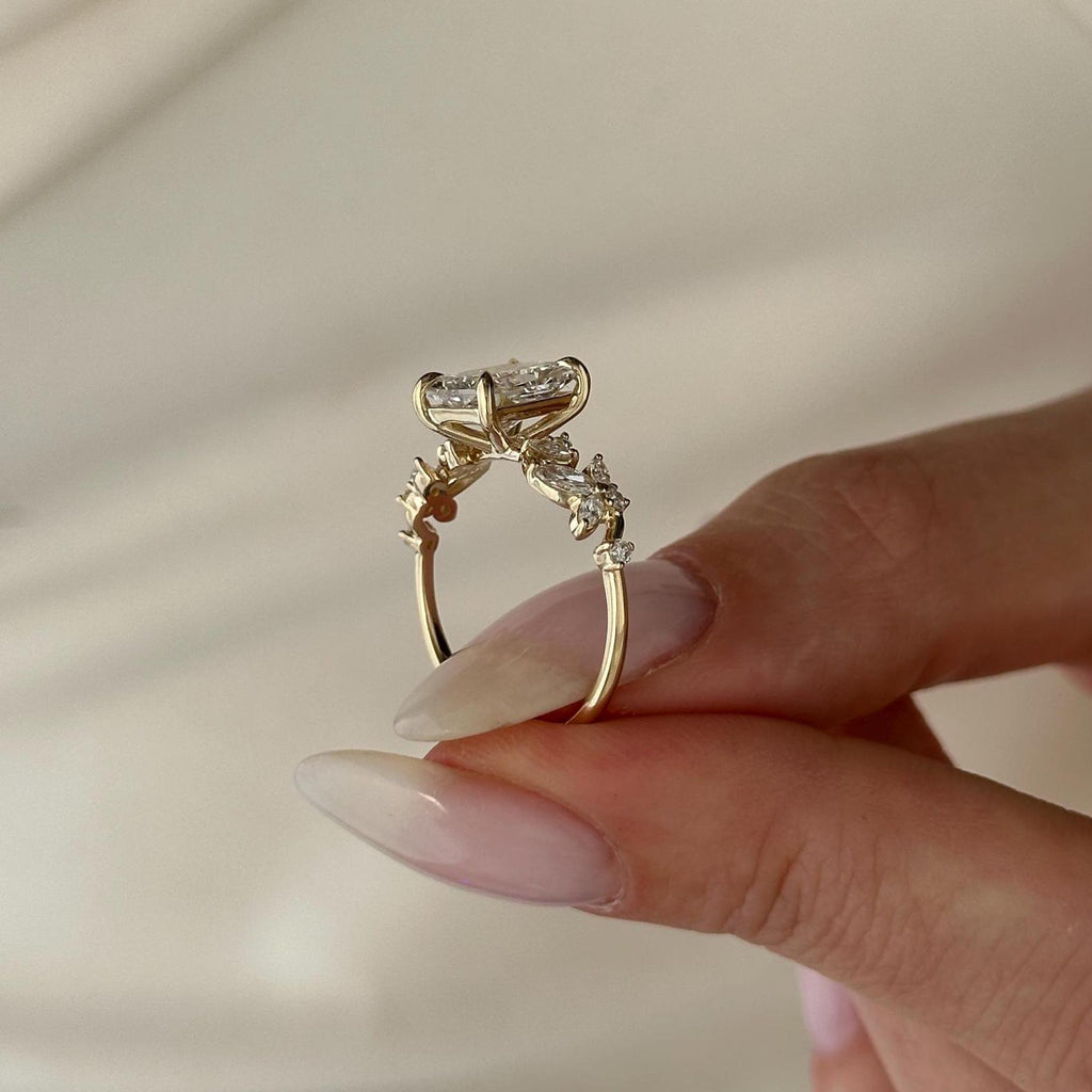 2.0 CT Radiant Cut Moissanite Cluster Style Engagement Ring