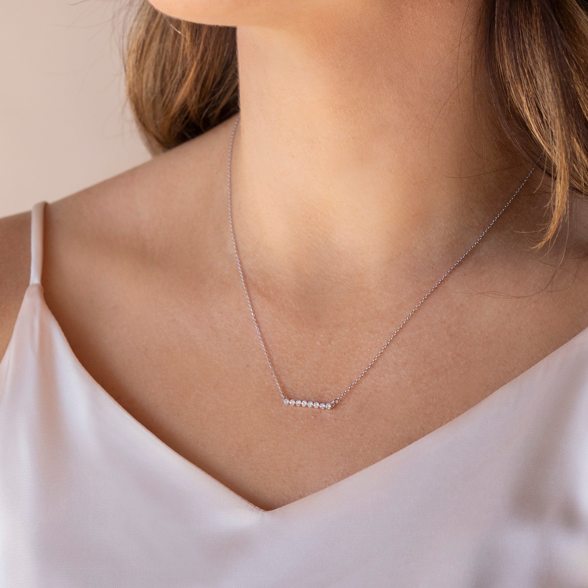 0.24 CT Round Cut Moissanite Shared Prong Necklace