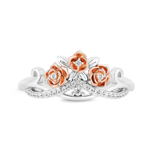 Diamond Rose Tiara "Belle" Ring in Sterling Silver & 10K Rose Gold