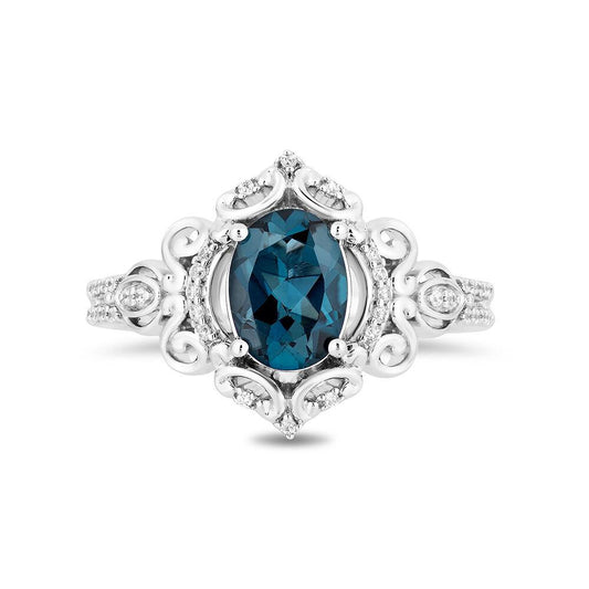 Diamond & London Blue Topaz "Cinderella" Scroll Ring in Sterling Silver