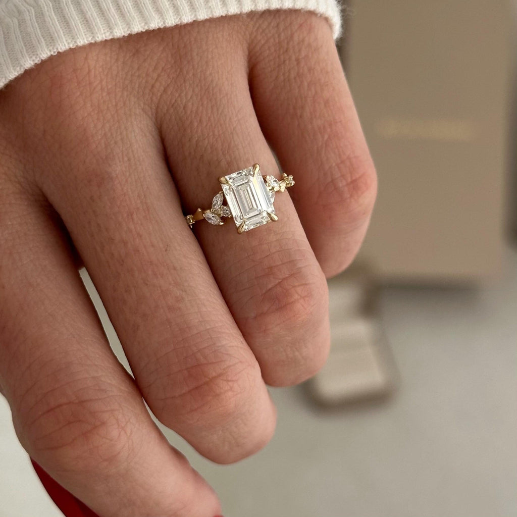 2.0 CT- 3.0 CT Emerald Cut Moissanite Cluster Style Engagement Ring