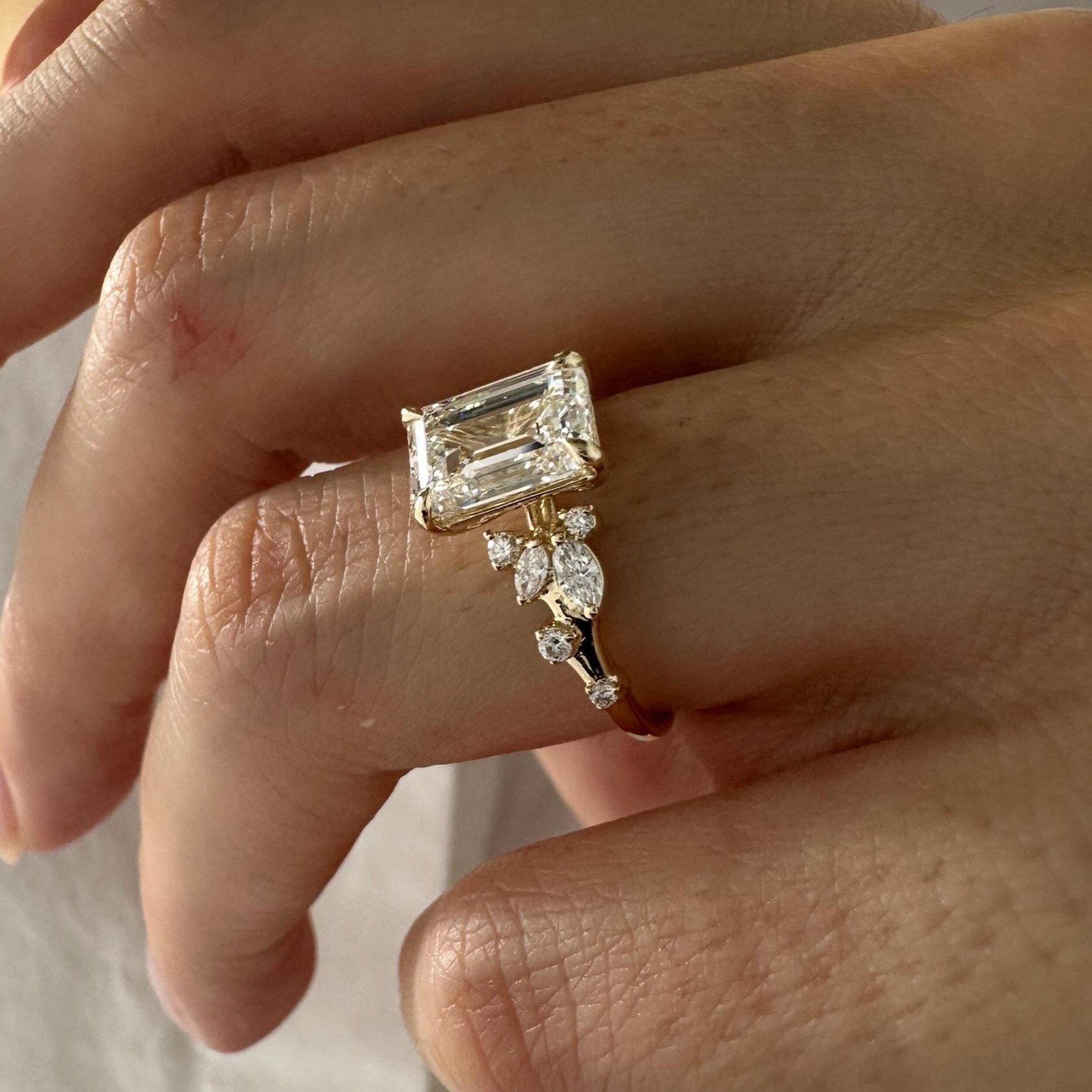2.0 CT Emerald Cut Moissanite Vintage Style Engagement Ring