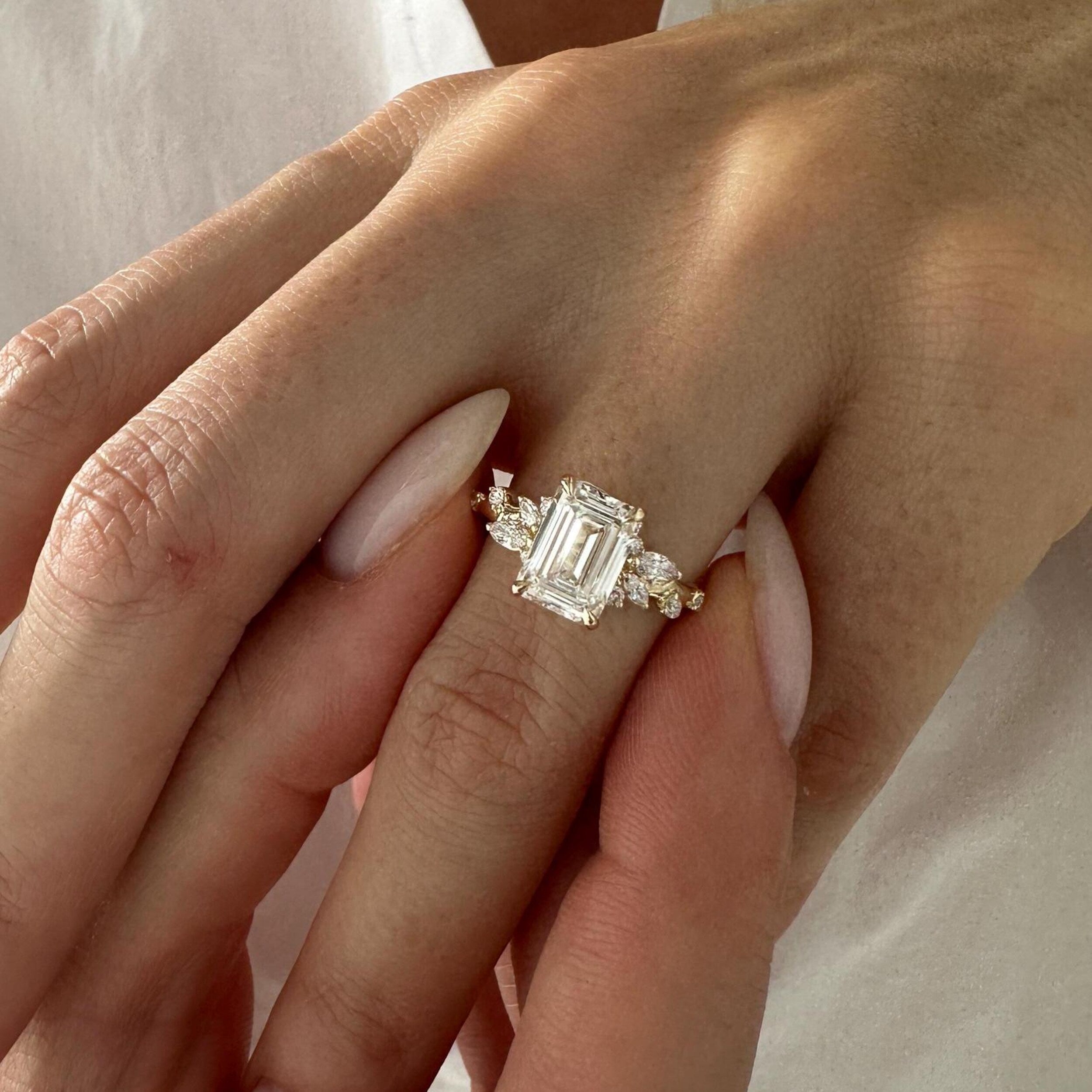 2.0 CT Emerald Cut Moissanite Vintage Style Engagement Ring