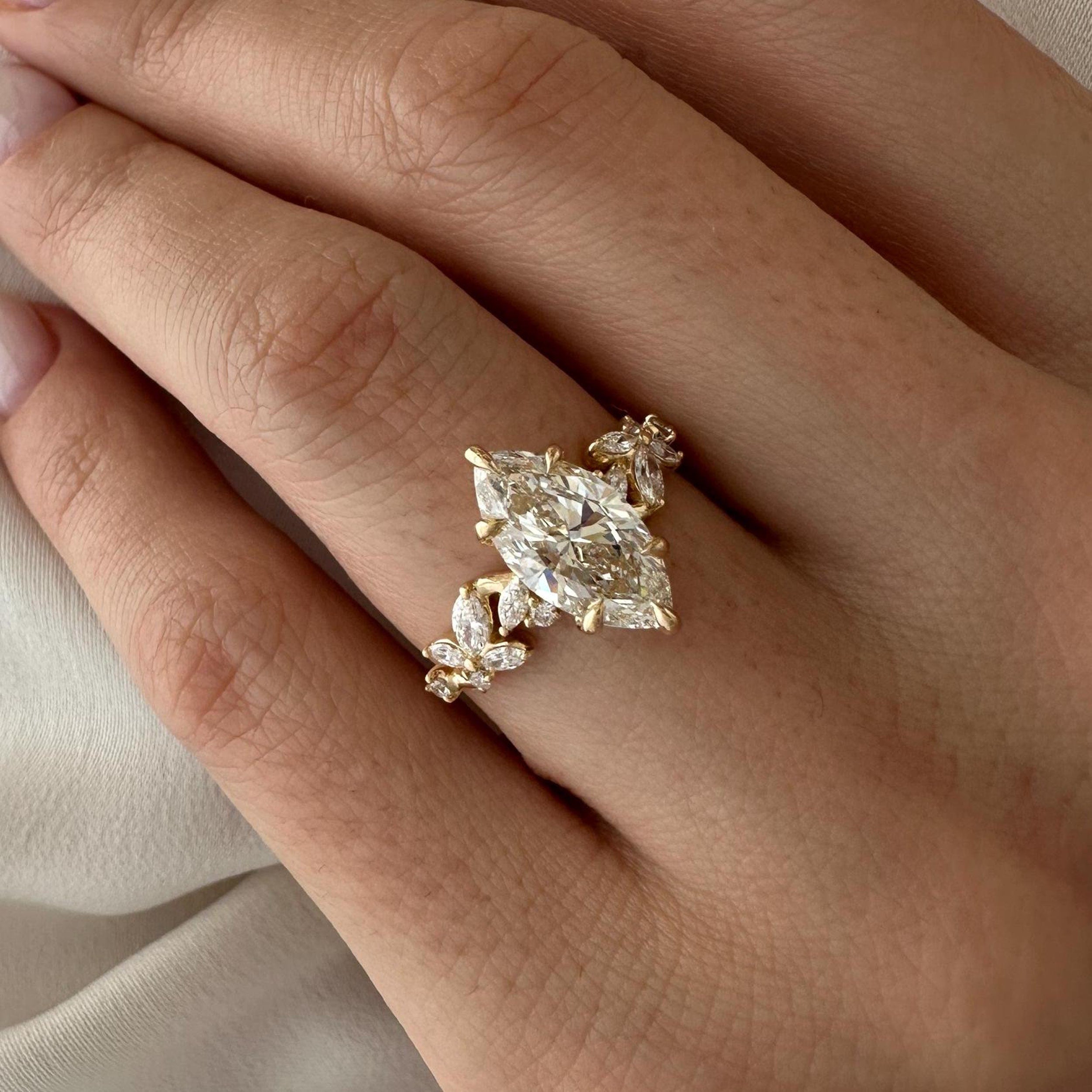 2.0 CT Marquise Cut Moissanite Cluster Style Engagement Ring
