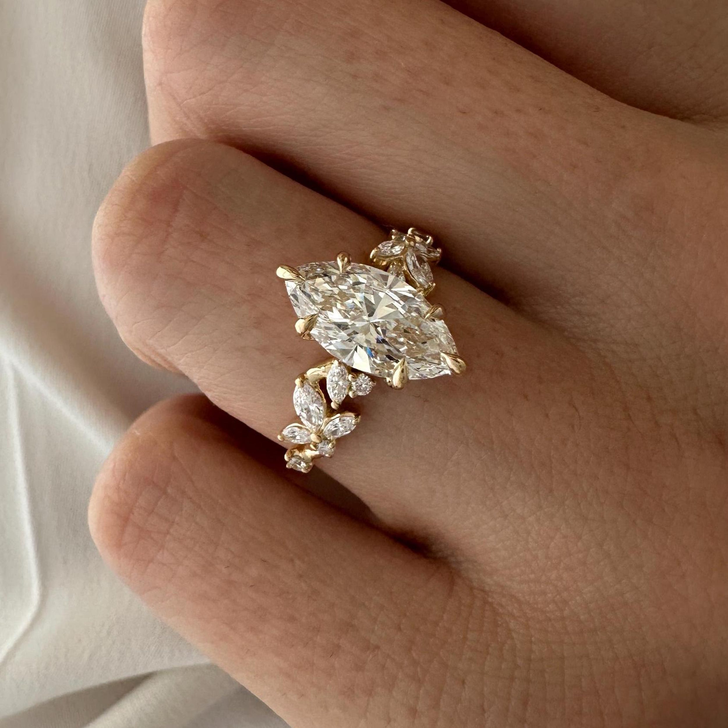 2.0 CT Marquise Cut Moissanite Cluster Style Engagement Ring