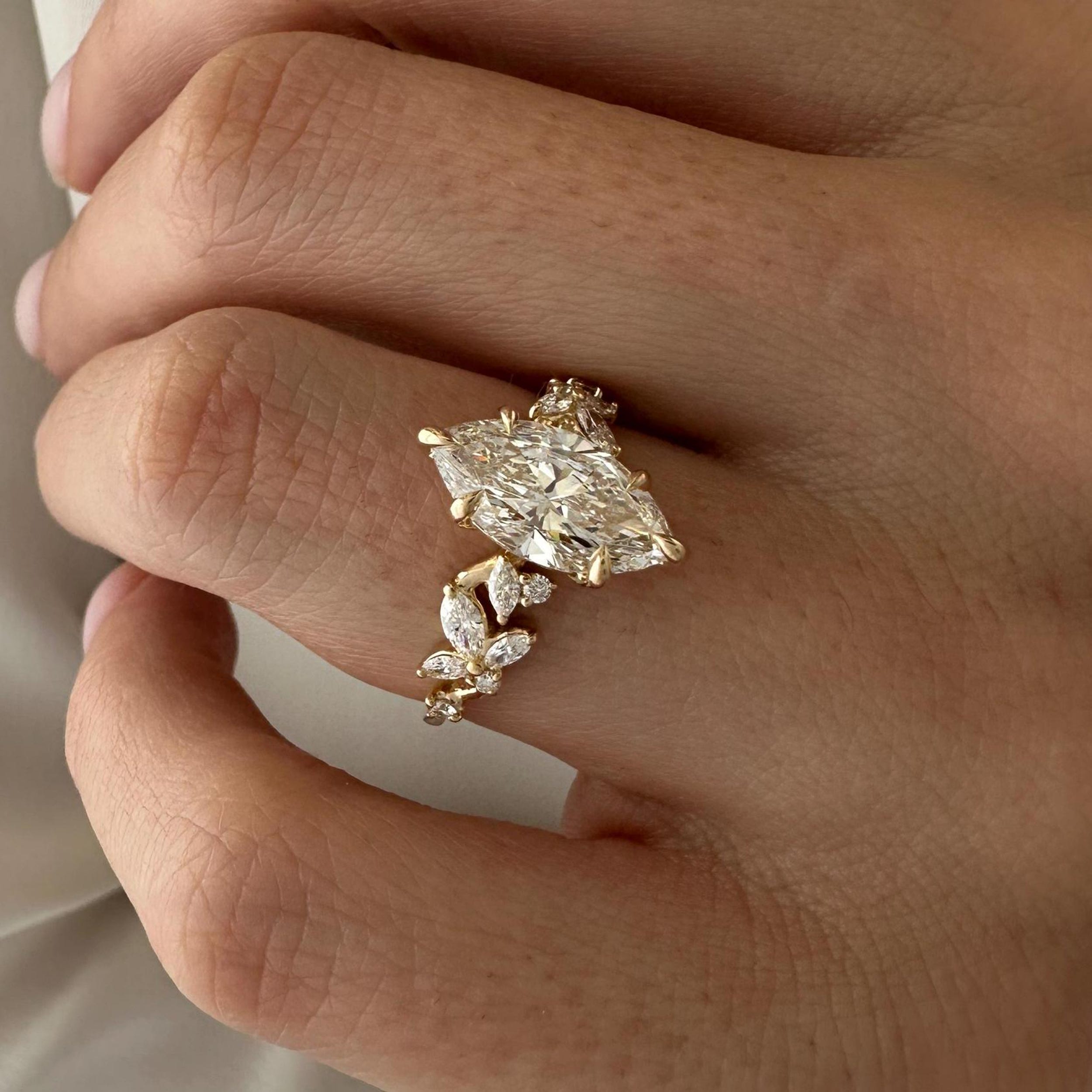 2.0 CT Marquise Cut Moissanite Cluster Style Engagement Ring