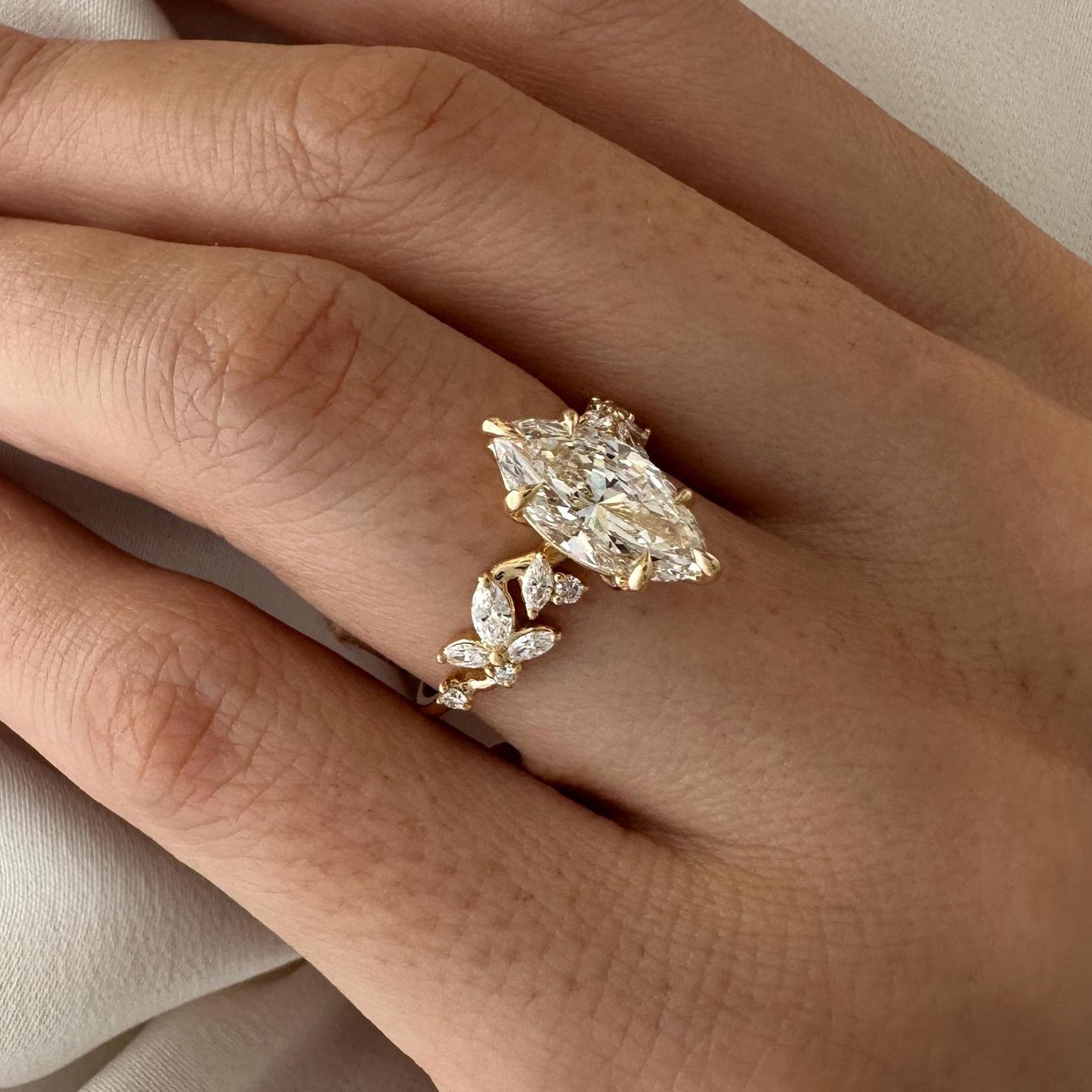 2.0 CT Marquise Cut Moissanite Cluster Style Engagement Ring
