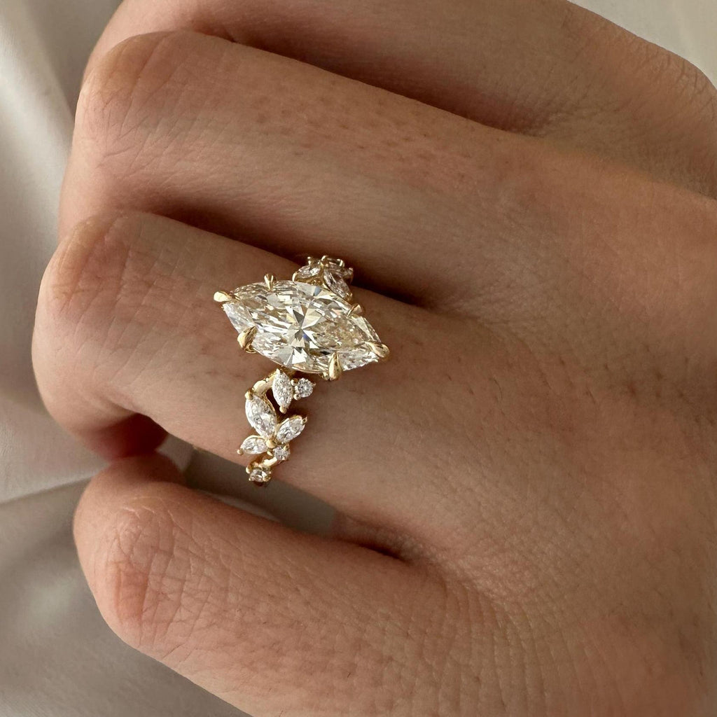2.0 CT Marquise Cut Moissanite Cluster Style Engagement Ring