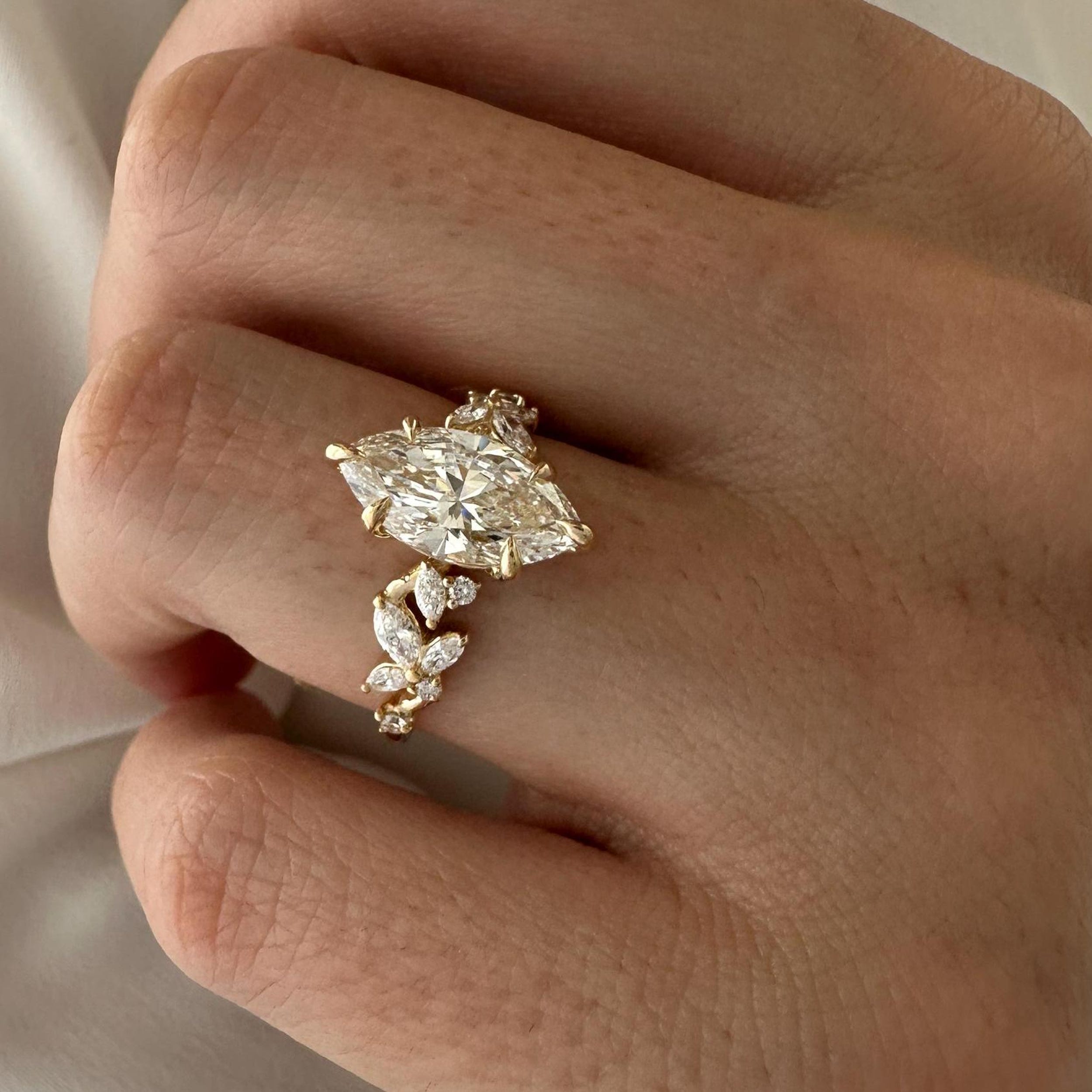 2.0 CT Marquise Cut Moissanite Cluster Style Engagement Ring
