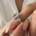 4.0 CT Emerald Cut Moissanite Cluster Style Engagement Ring