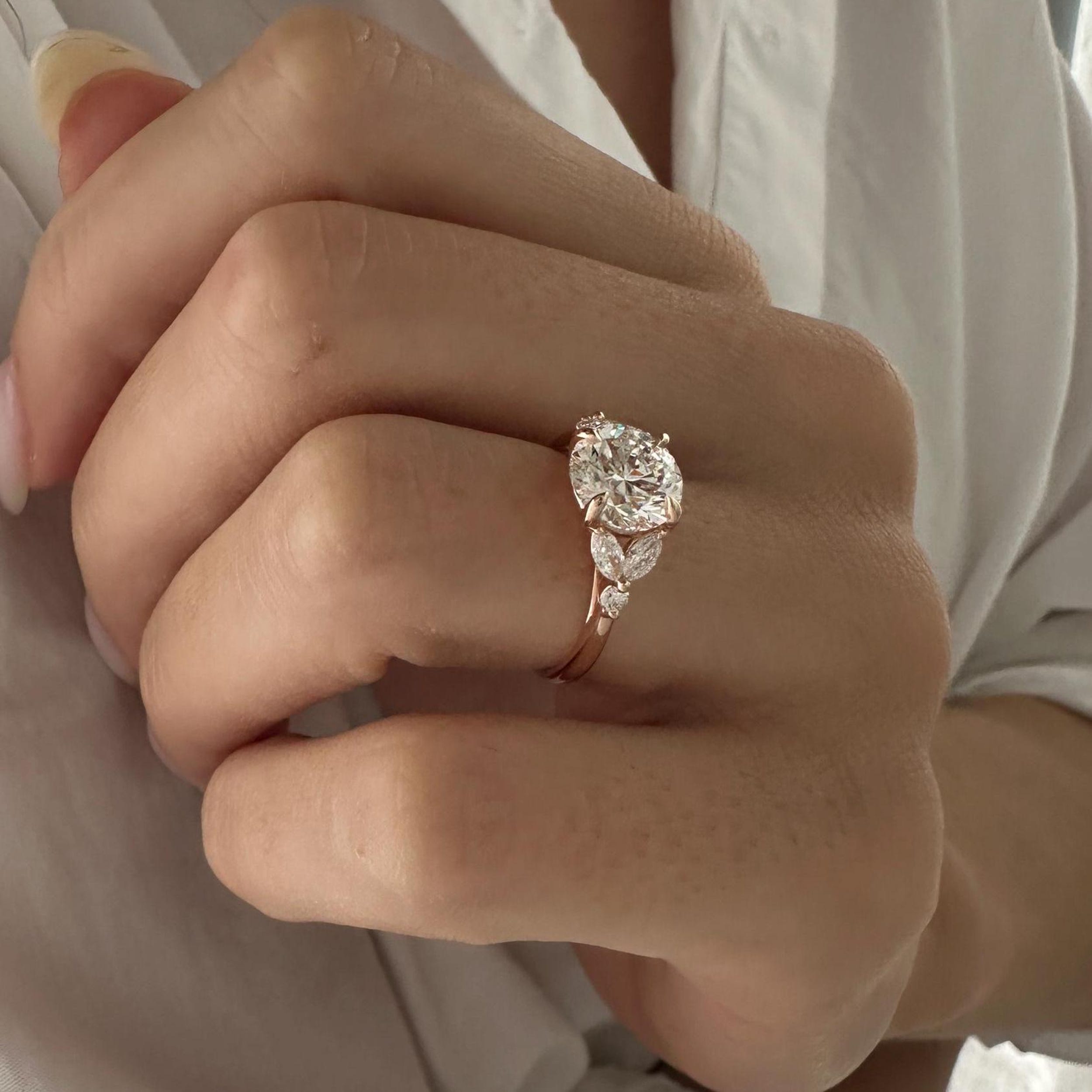 2.0 CT Round Brilliant Cut Moissanite Cluster Style Engagement Ring