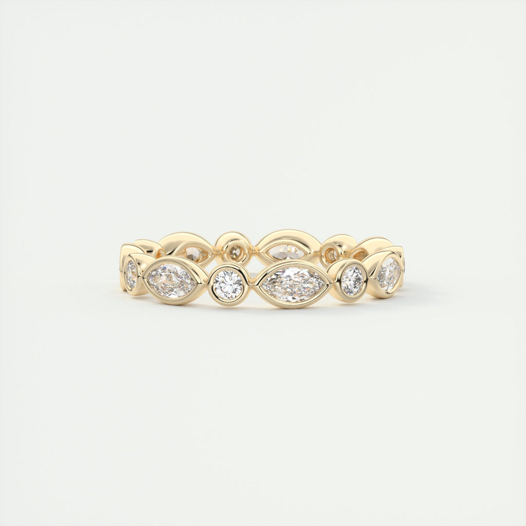 1.30CT Marquis & Round Cut Bezel Full Eternity Wedding Band