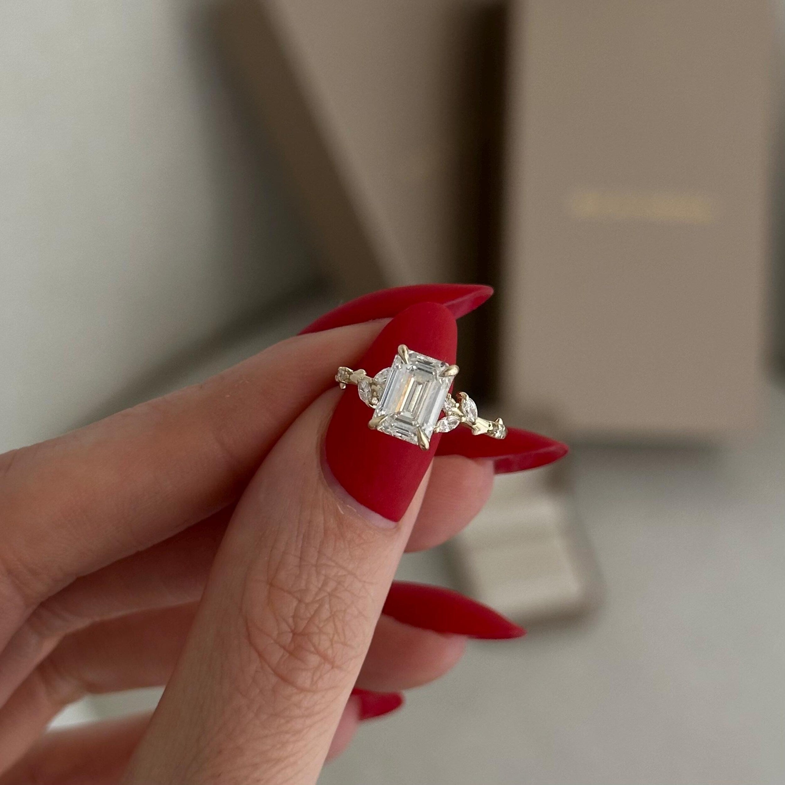 3.0 CT Emerald Moissanite Cluster Engagement Ring- Specially Reserved for Joseph