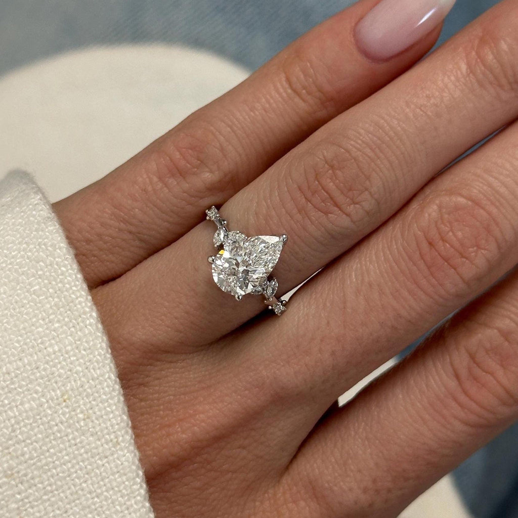 2.0 CT Pear Cut Moissanite Cluster Style Engagement Ring