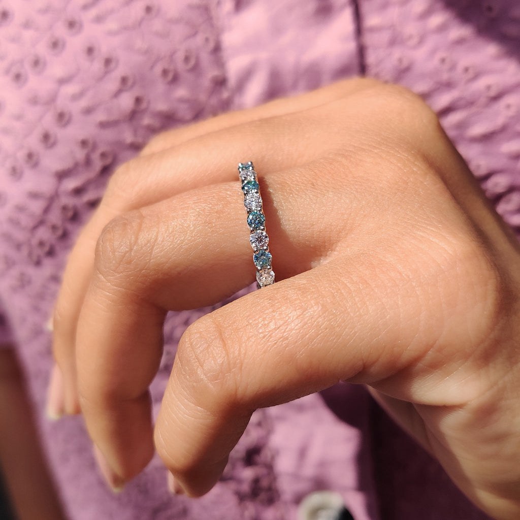 Round Cut Cyan Blue Full Eternity Wedding Band