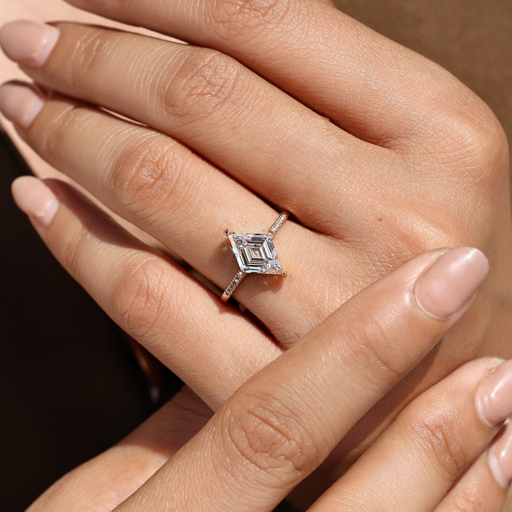 Lozenge Cut Diamond Ring in Secure Compass Prong Setting