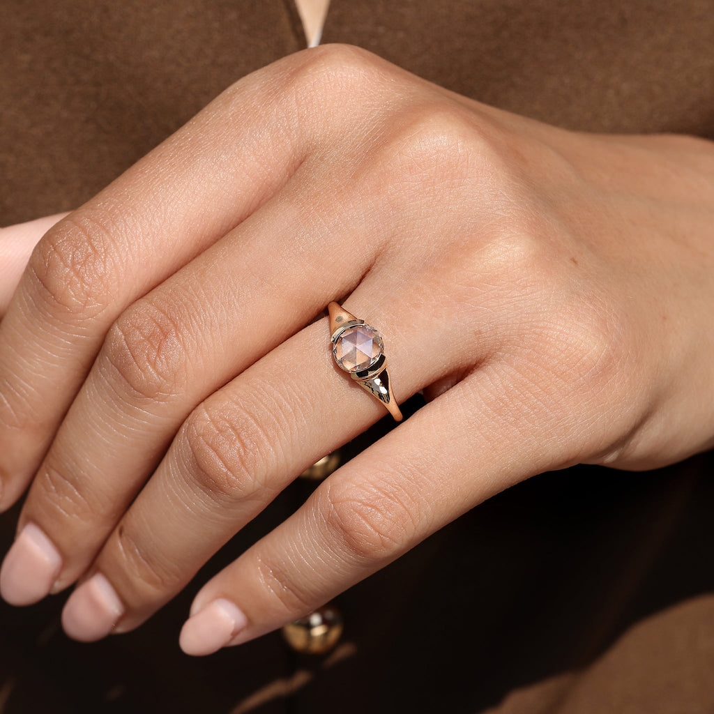 Round Rose Cut Solitaire Diamond Engagement Ring