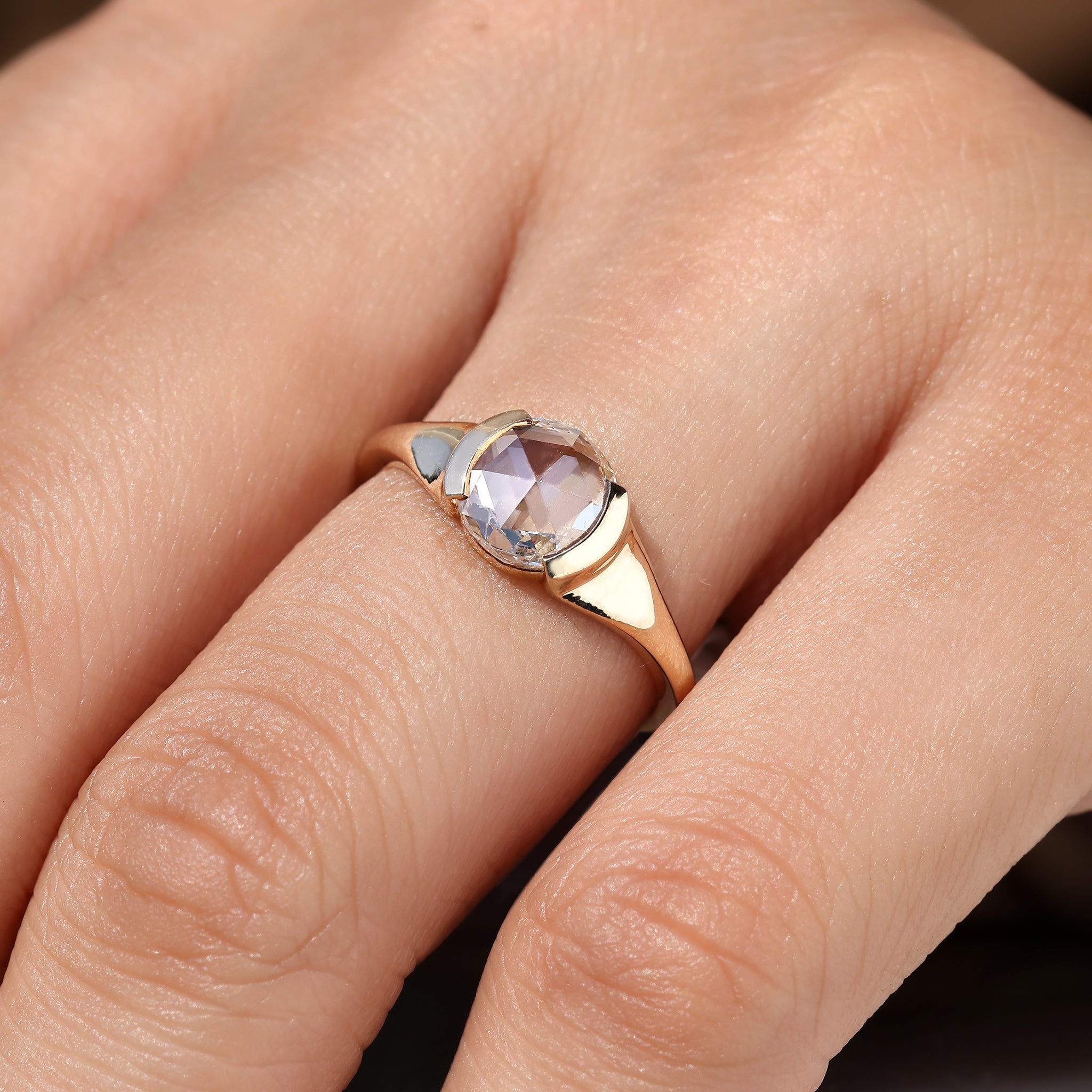 Round Rose Cut Solitaire Diamond Engagement Ring