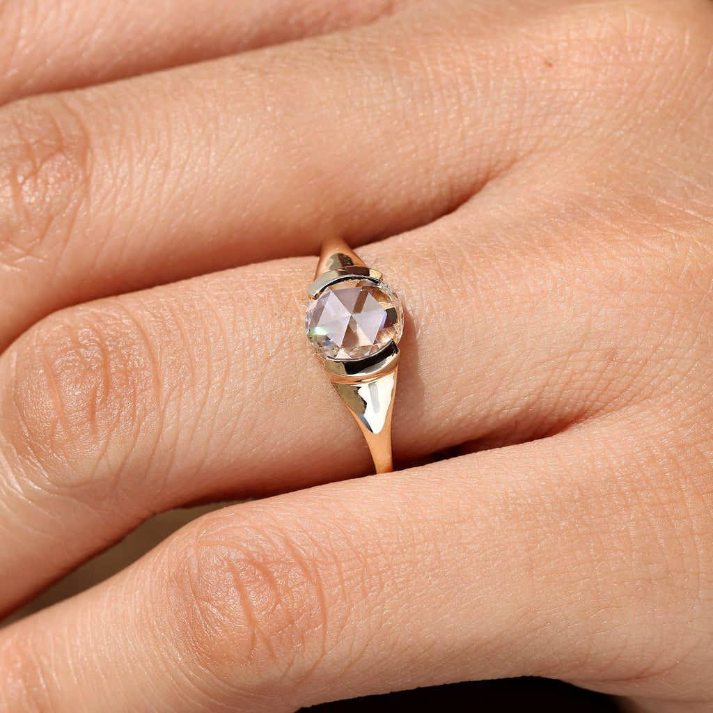 Round Rose Cut Solitaire Diamond Engagement Ring