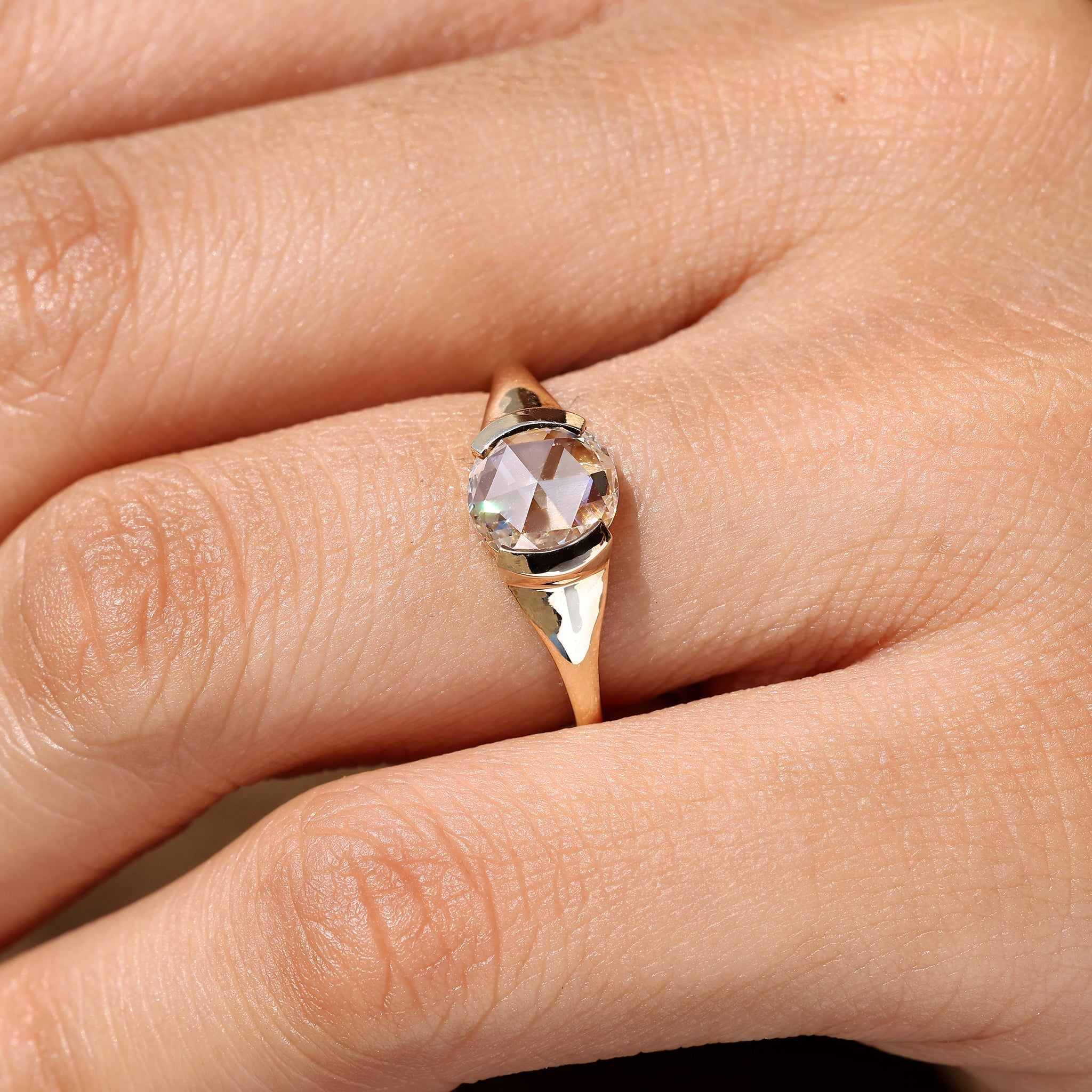 Round Rose Cut Solitaire Diamond Engagement Ring