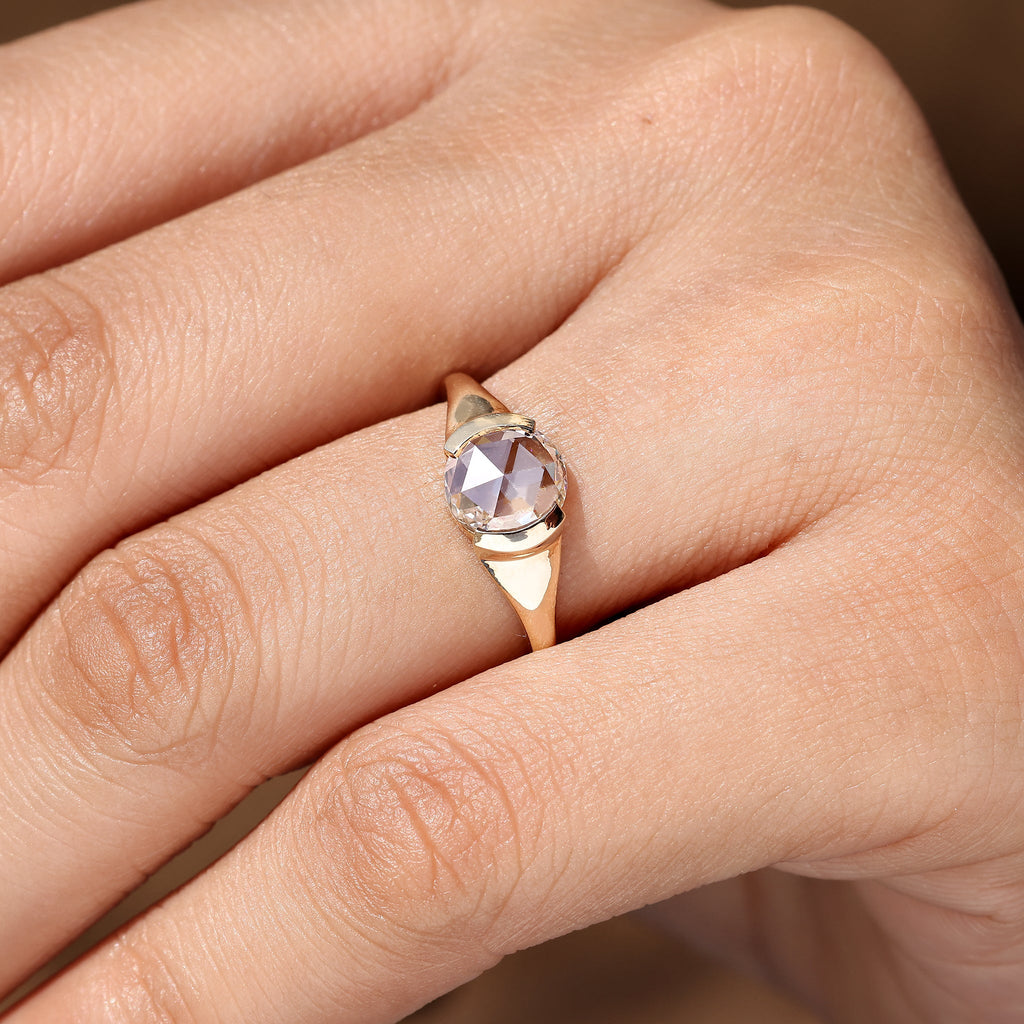 Round Rose Cut Solitaire Diamond Engagement Ring