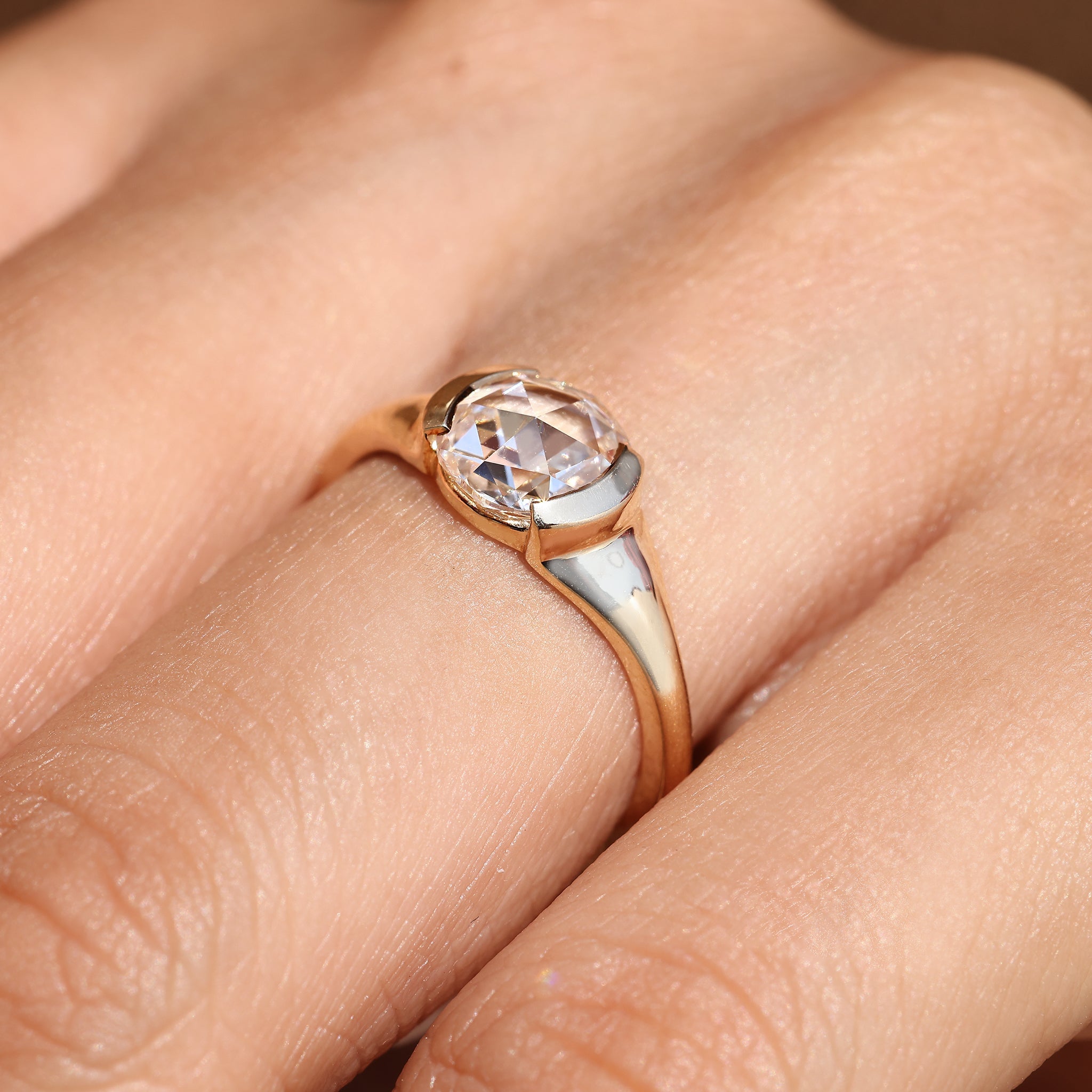 Round Rose Cut Solitaire Diamond Engagement Ring