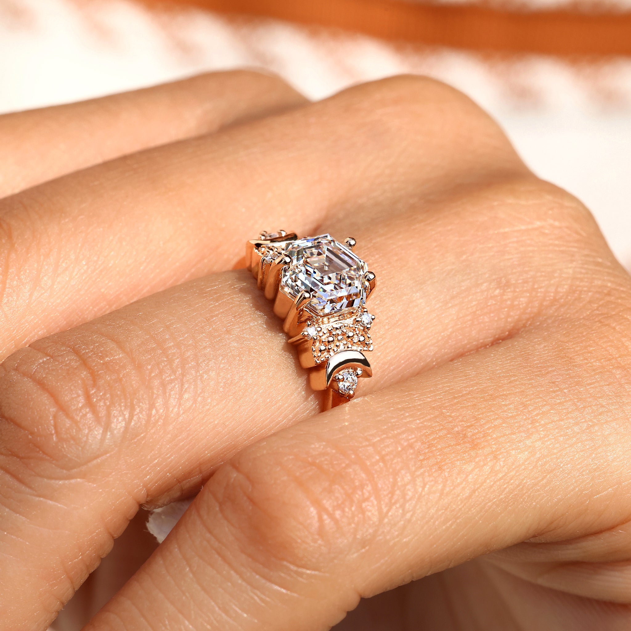 Hexagon Step Cut Vintage Diamond Engagement Ring Secondary image