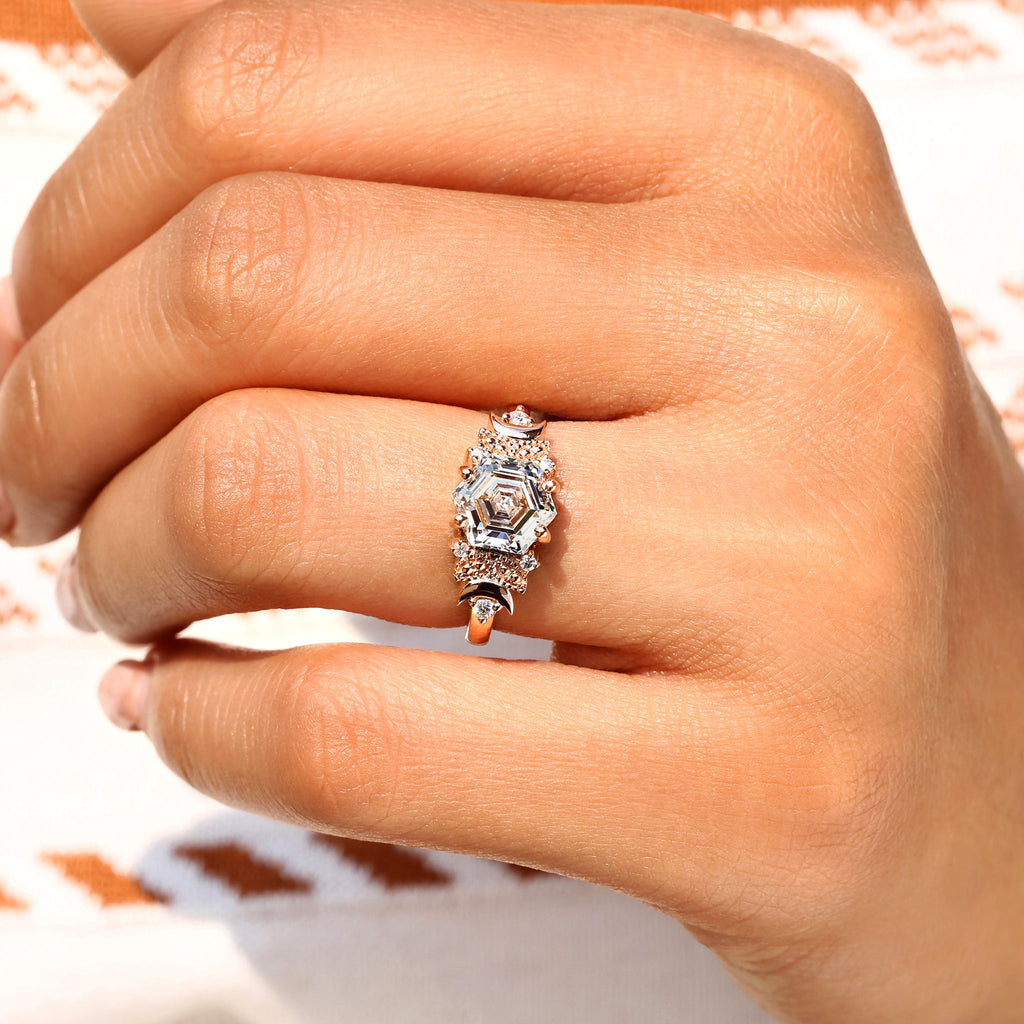 Hexagon Step Cut Vintage Diamond Engagement Ring