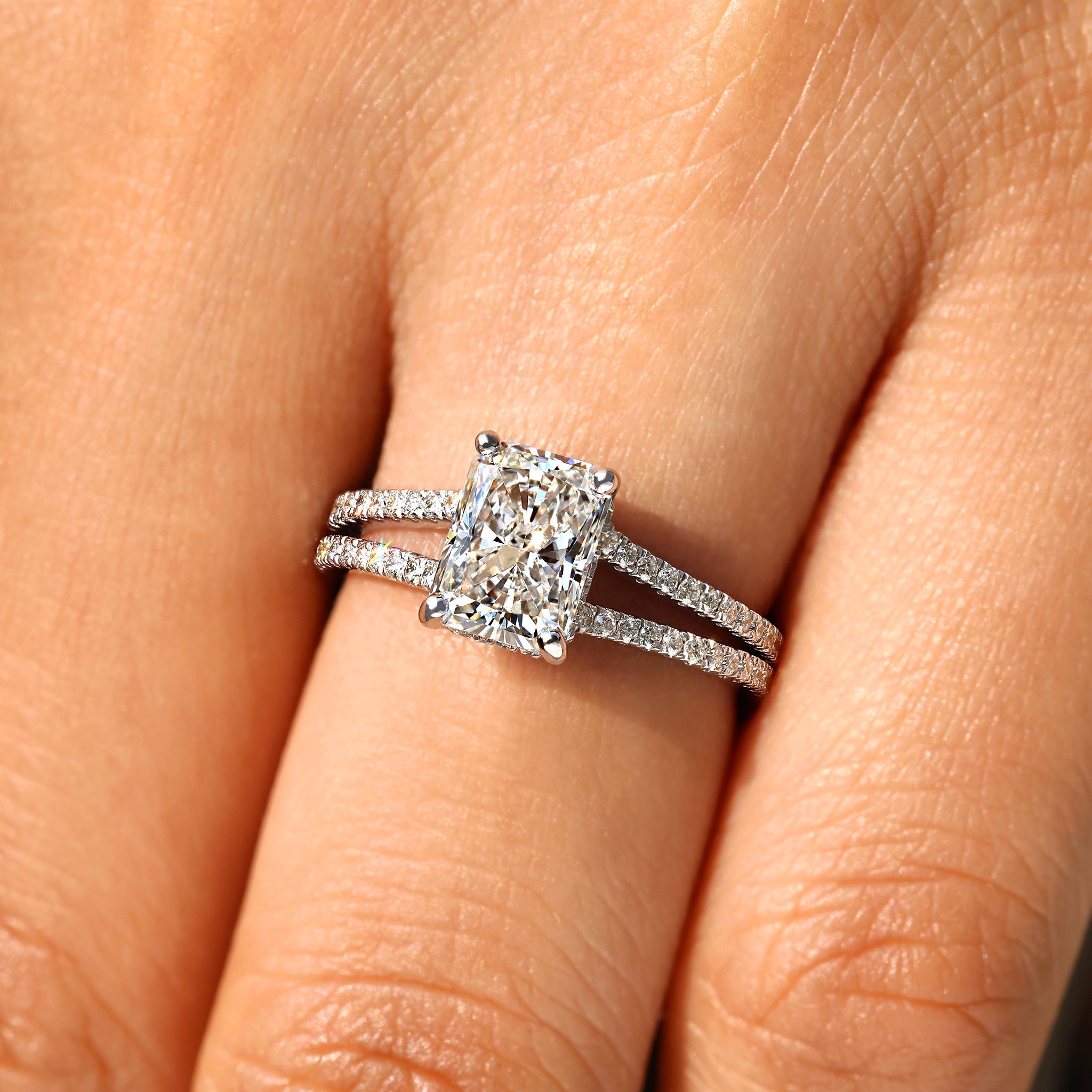 Radiant Cut Diamond Engagement Ring With Hidden Halo Style Main image