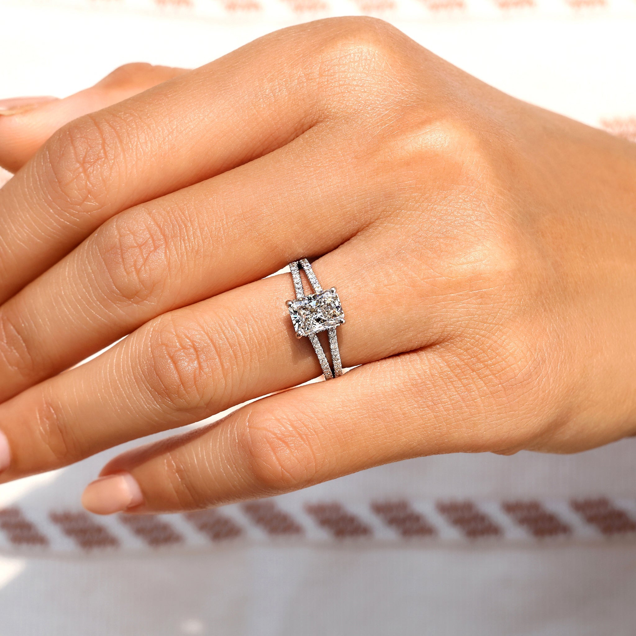 Radiant Cut Diamond Engagement Ring With Hidden Halo Style