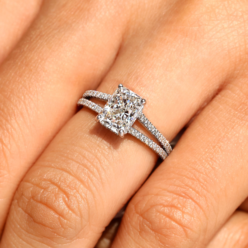 Radiant Cut Diamond Engagement Ring With Hidden Halo Style