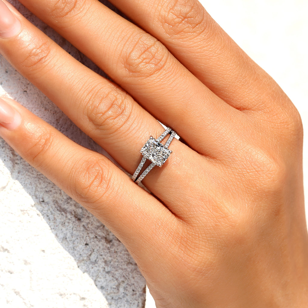 Radiant Cut Diamond Engagement Ring With Hidden Halo Style