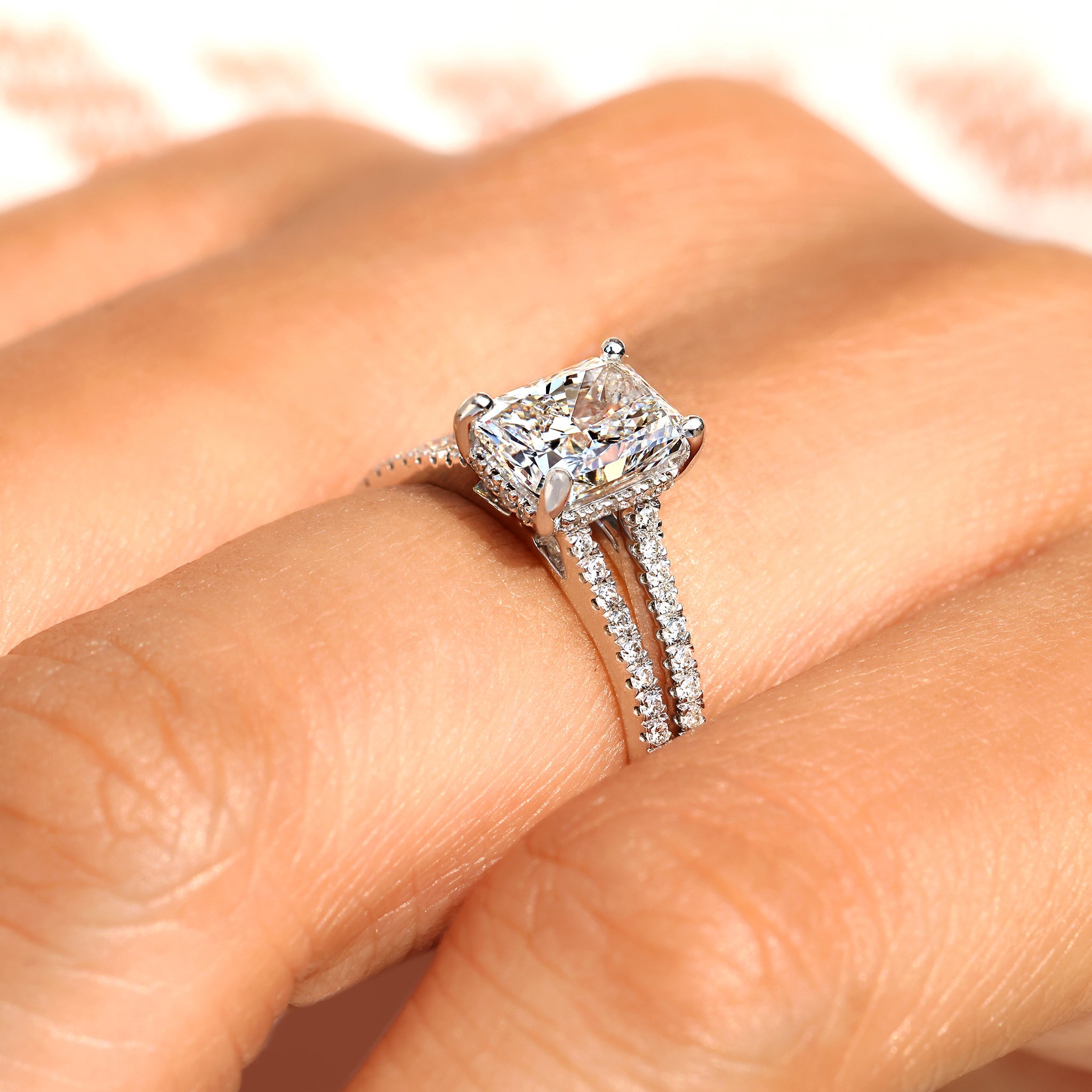 Radiant Cut Diamond Engagement Ring With Hidden Halo Style Secondary image