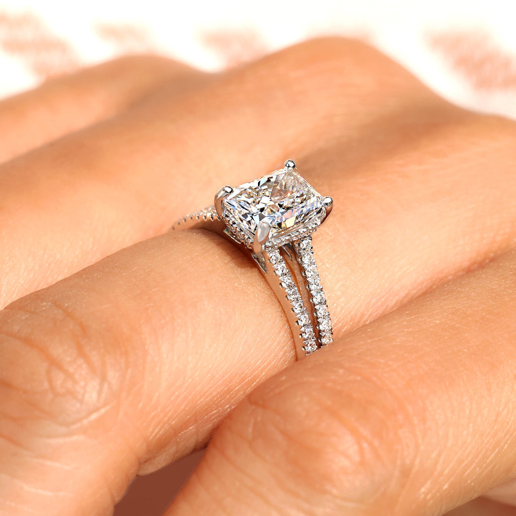 Radiant Cut Diamond Engagement Ring With Hidden Halo Style