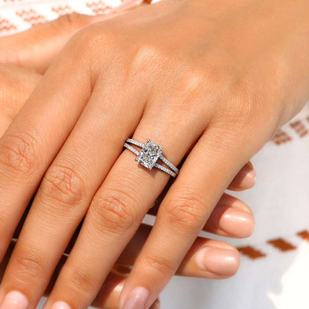 Radiant Cut Diamond Engagement Ring With Hidden Halo Style