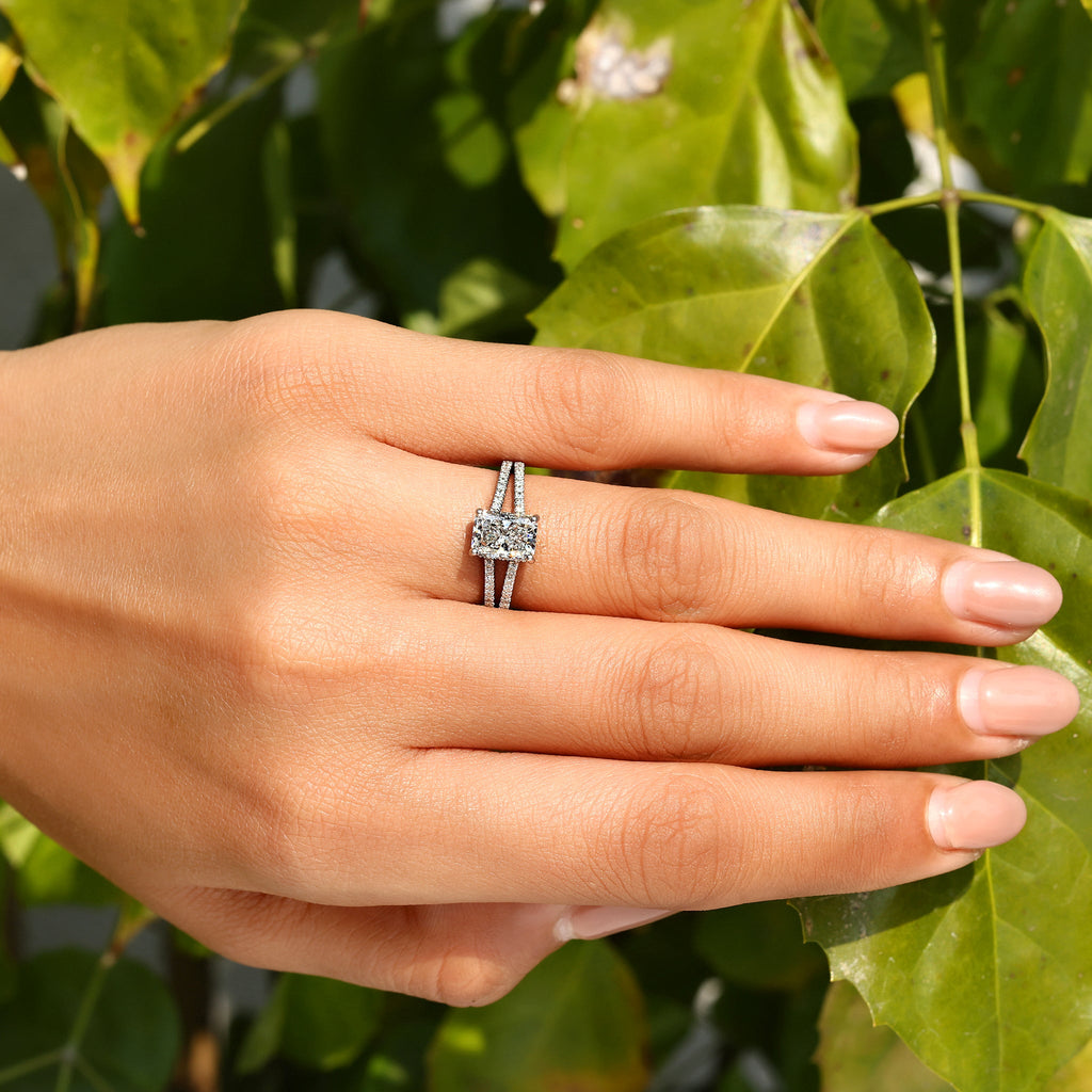 Radiant Cut Diamond Engagement Ring With Hidden Halo Style