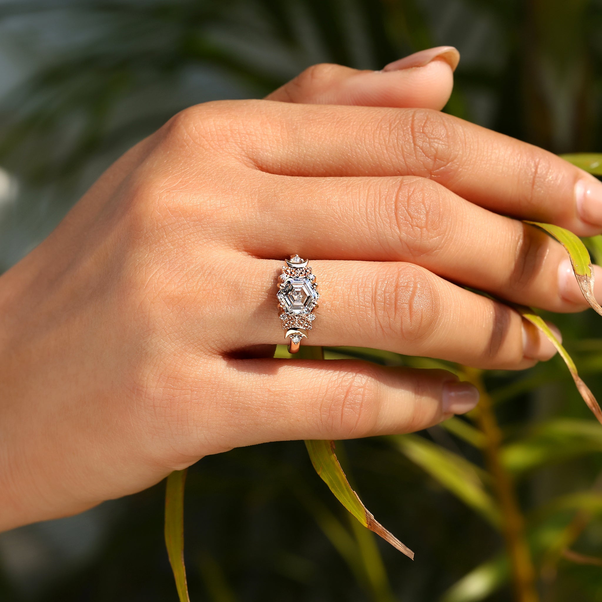 Hexagon Step Cut Vintage Diamond Engagement Ring